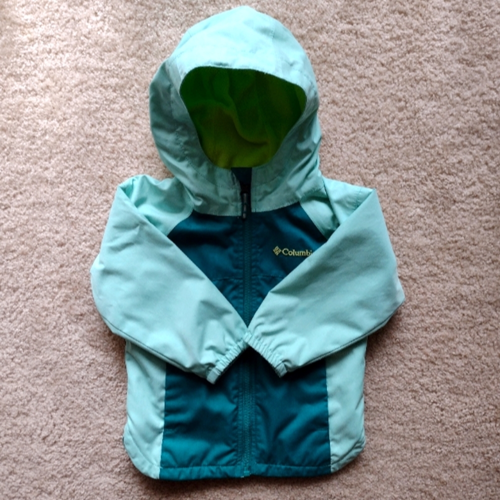 Columbia Toddler Turquoise Green Fleece Lined Rain Jacket Size 2T